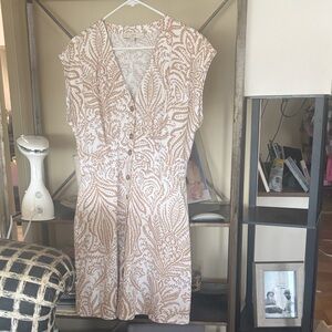 LOFT Cream and Brown Paisley Midi Dress